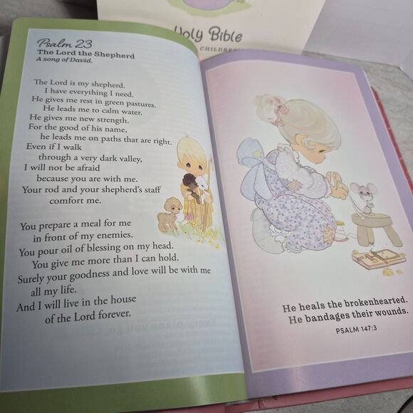 Precious Moments Girl's Bible, Pink Leather Soft 2021 Children's Bible In A Case - Picture 6 of 13